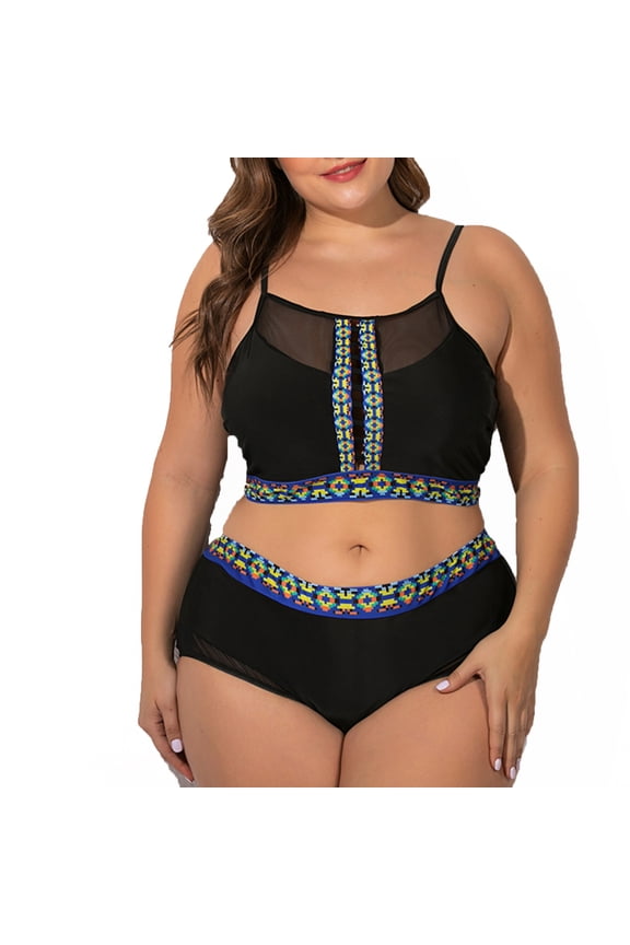 2025 Clearance! Womens Clothes Clearance asdoklhq Swimsuits for Women Plus,Women Large Fat Color Print Two Piece Swimsuit Swimwear Beachwear