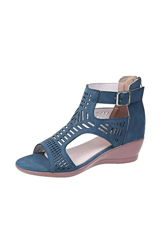2025 Clearance! Womens Clothes Clearance asdoklhq Wedges for Women Women's Summer New Sandals High Heel Wedge Buckle Sandals Blue 41