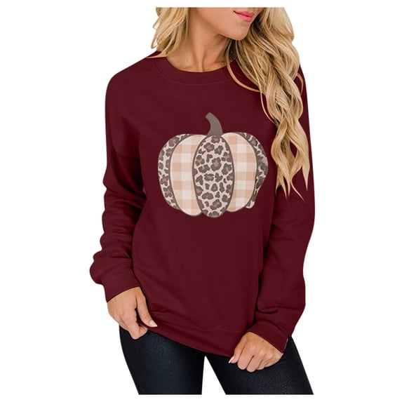 2026 ! Womens Clothes asdoklhq Womens Halloween Clothes Plus Size,WomenWomen's Print Long-sleeved Sweatshirt Casual Blouse Pullover