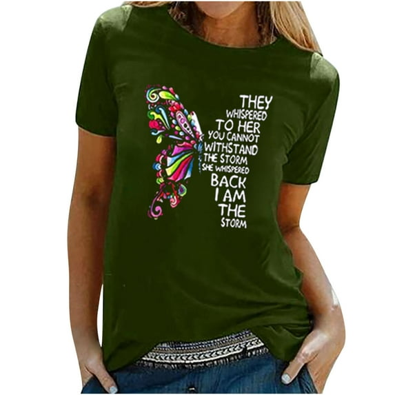 2025 Clearance! Womens Clothes Clearance asdoklhq Womens Plus Size Clearance,Women's Shirt Tees Funny Cute Short Sleeve Fall T Shirt Butterfly Print Shirt Gift Tops Blouse Gift for Women