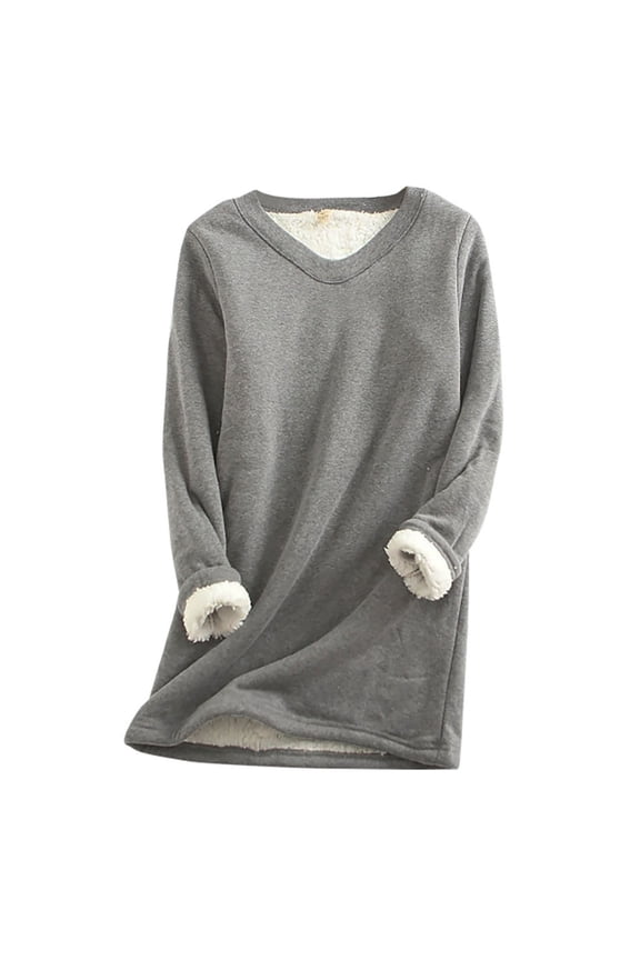 2026 ! Womens Clothes asdoklhq Womens Plus Size Tops,Keep Warm 's Casual V-Neck Long Sleeve Solid Ladies Sweatshirts Blouse Tops