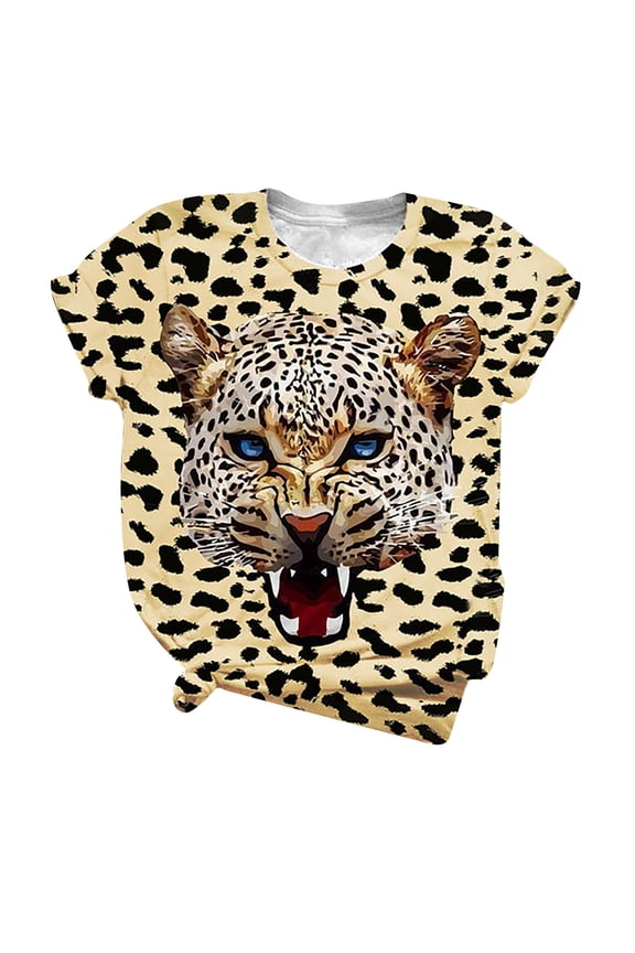 2026! Womens Clothes asdoklhq Womens Plus Size Tops,Women's Cute Leopard Print Pullover Casual Bottom Shirt Short Sleeve Top