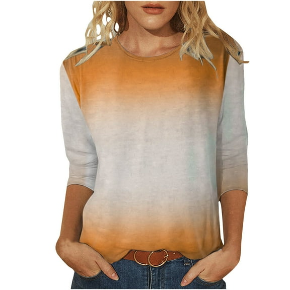 2026 ! Womens Clothes asdoklhq Womens Plus Size Tops，Women's Printed T-shirt Mid-length 3/4 Sleeves Blouse Round Neck Casual Tops