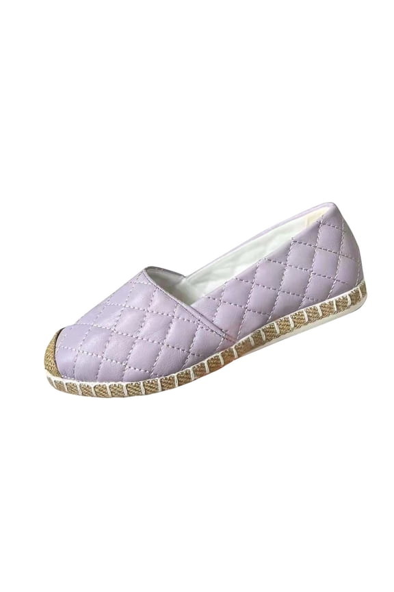 2026 ! Womens Clothes asdoklhq Womens Slip On Shoes Under $15,Women's Shoes Round Toe Fashion Casual Flat Plaid Retro Comfortable Soft Straw Sole