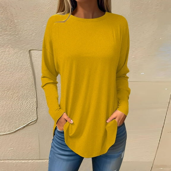 2025 ,Womens Tunic Tops Fall 2025 Long Sleeve Crew Neck Cute Pullover Loose Fit Tee Shirts Lightweight Casual Blouses