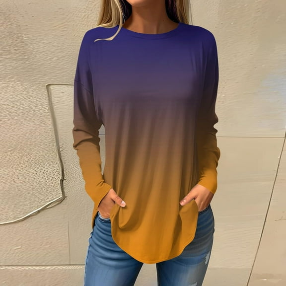 2025 ,Womens Tunic Tops Fall 2025 Long Sleeve Crew Neck Cute Pullover Loose Fit Tee Shirts Lightweight Casual Blouses