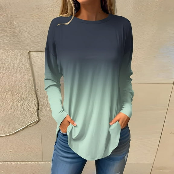 2025 ,Womens Tunic Tops Fall 2025 Long Sleeve Crew Neck Cute Pullover Loose Fit Tee Shirts Lightweight Casual Blouses