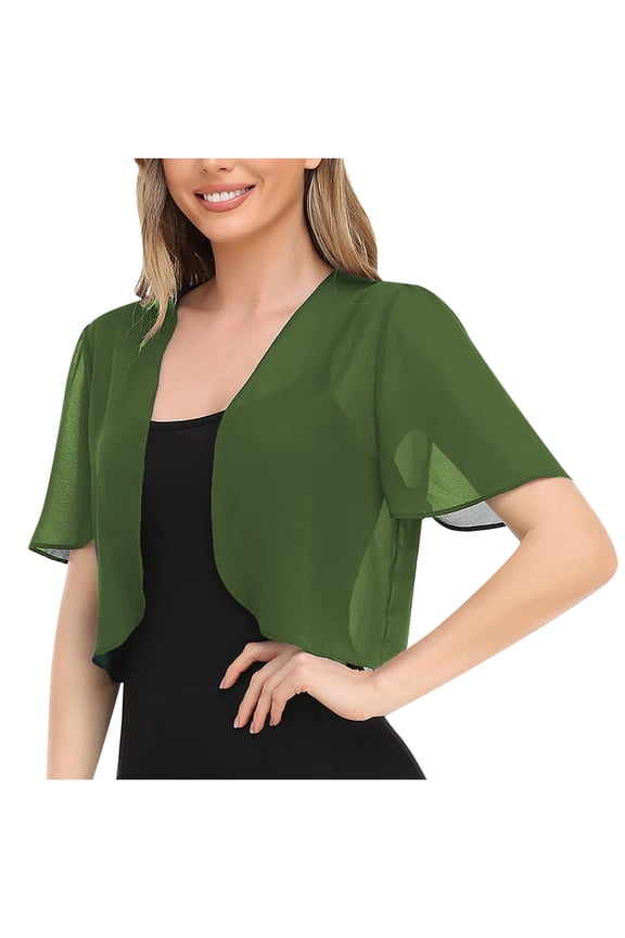 2025 Clearance! asdoklhq Clearance Coats Under $10.00 Plus Size,Women Soft Chiffon Open Front Sheer Short Sleeve Cardigans for Evening Dress
