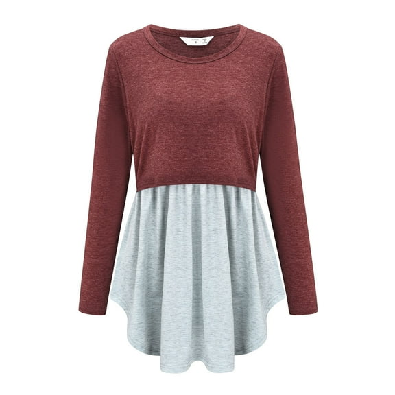 2026 ! asdoklhq Maternity Clothes for Women,Solid Color Wrinkles Cotton Round Neck Long Sleeve Maternity Breastfeeding Clothe Top