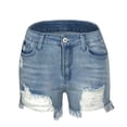 thumbnail image 1 of 2025 Clearance! asdoklhq Plus Size Pants for Women,elastic hole tassel high waist denim shorts, 1 of 9