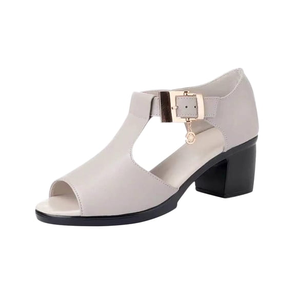 2025 Clearance! asdoklhq Sandals for Women Summer Ladies Shoes Fish Mouth Thick Heel Casual Soft Bottom Women's Sandals Gray 41
