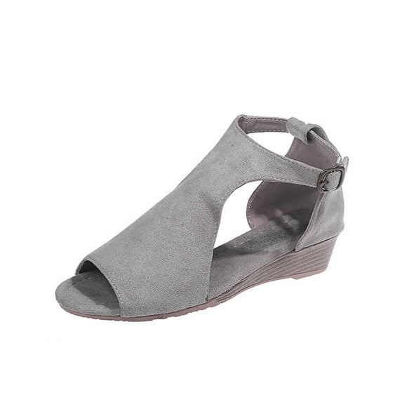 2025 Clearance! asdoklhq Womens Espadrilles, Women Flat Shoes Hollow Wedge Heel Casual Large Size Sandals Shoes