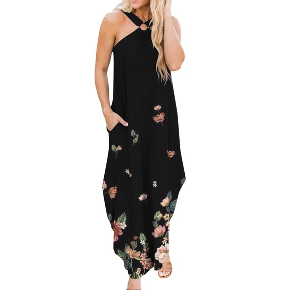 2025 Clearance! asdoklhq Womens Plus Size Clearance Dresses,Boho Sundress for Women Loose Dress Summer Casual Ladies Flowy Maxi Dresses Vacation Beach Dress with Pockets