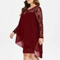 thumbnail image 1 of 2025 Clearance! asdoklhq Womens Plus Size Dresses Clearance, Women Casual Plus Size Sheer Lace Sleeve High Low Hem O-Neck Swing Dress, 1 of 9