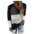 thumbnail image 1 of 2026 ! asdoklhq Womens Plus Size Tops, Women Casual Patchwork V-Neck Long Sleeves Sweater Blouse Tops, 1 of 5