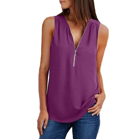 2025 Clearance! asdoklhq Womens Plus Size Tops Clearance,Women's Summer Shirts Zip Casual Tunic V-Neck Rollable Blouse Tops T-Shirt