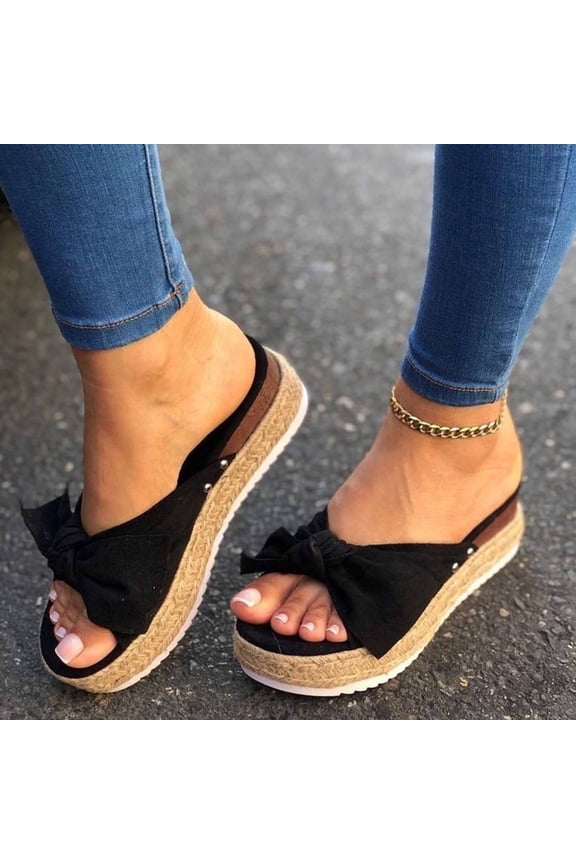 2025 Clearance! asdoklhq Womens Slide Slippers,Women Bow Tie Open Toe Slippers Shoes Comfy Sandals Casual Comfortable Beach Sandals