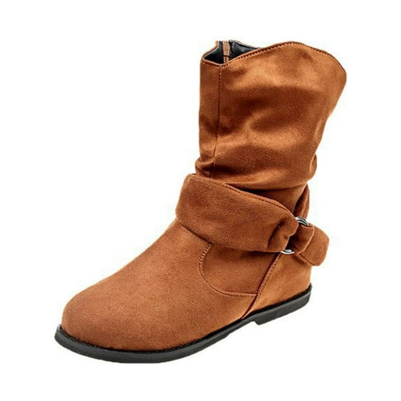 2025 Clearance! asdoklhq Womens Slip On Shoes Under $15,Women's Winter Flat Leather Belt Buckle Suede Zipper Round Toe Ankle Boots