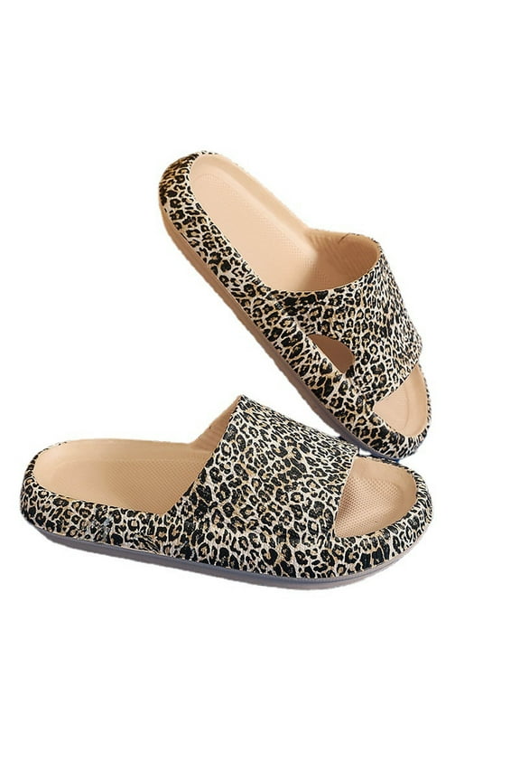 Women Shoes Under $10,Leopard Print Non-Slip Cloud Slides Quick Drying Shower Bathroom Sandals Style Super Soft Sandals for Outdoor Indoor