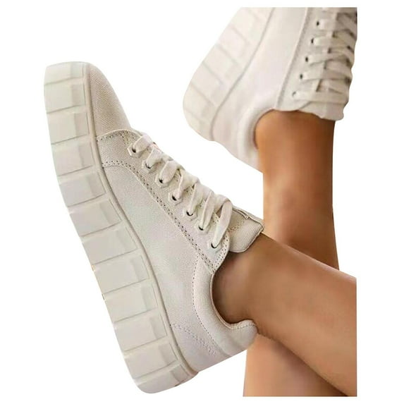2025 Clearance under $5 JINMGG Sneakers for Women Plus Clearance Large Size Women's Single Shoes Round Toe Cross-lace Canvas Shoes White 38