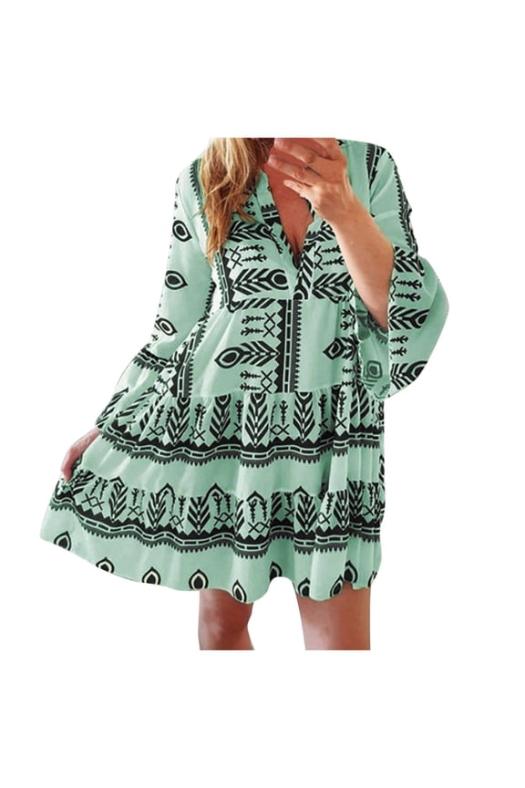 2025 Clearance under $5 asdoklhq Skirt for Women Plus Size,AZTEC STYLE TIERED TUNIC Holiday Style Bohemian Style Long Skirt Dress