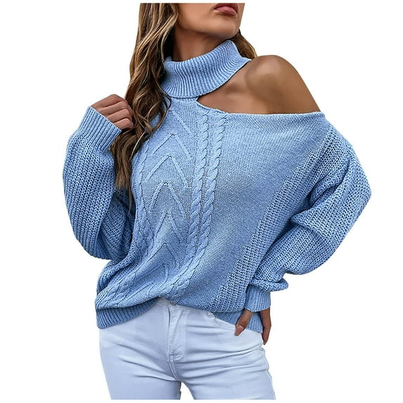 2025 Clearance under $5 asdoklhq Sweaters for Women Clearance $5.00,Fashion Women Solid Long Sleeve Pullove Turtleneck-Neck Casual Sweater Tops
