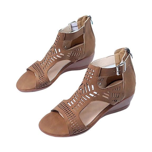 2025 Clearance under $5 asdoklhq Wedges for Women Women's Summer New Sandals High Heel Wedge Buckle Sandals Brown 42