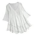 thumbnail image 1 of 2026 under $5 asdoklhq Womens Plus Size Tops,Women Vintage Three Quarter Lace V-Neck Plus Size Top T-Shirt Blouse, 1 of 1
