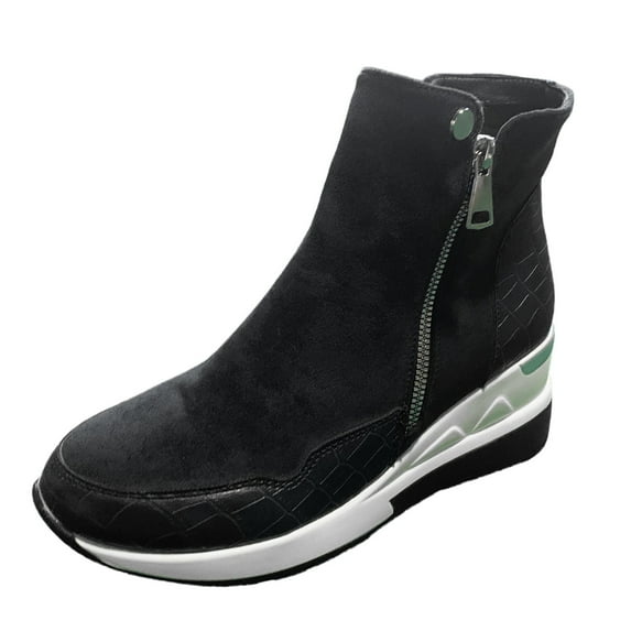 2025 Clearance under $5 asdoklhq Womens Waterproof Work Boots,Women's Casual Flock Wedges Short Ankle Boots Zipper Shoes Sneakers