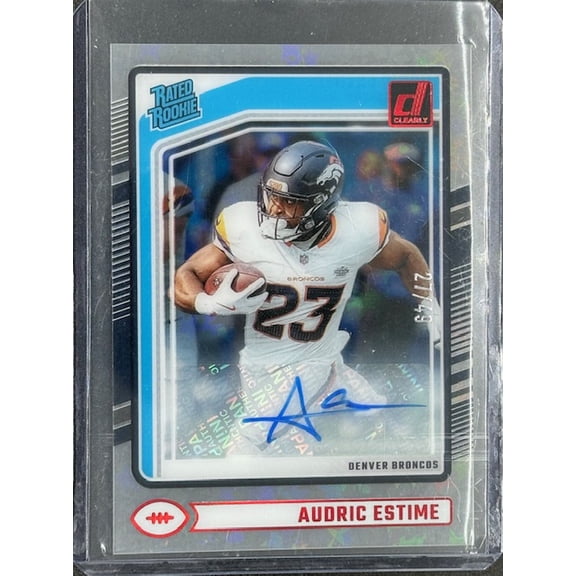 2025 Clearly Donruss Audric Estime Rookie Red Auto /49 Denver Broncos NFL Autographed Football Trading Card