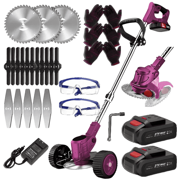 2025 Compact Portable Cordless Electric Lawn Mower/Weeder with 2 High Capacity Lithium Batteries and 3 Types of Blades, Multiple Gifts, Multi-Functional Weeder for Yard and Garden (purple)