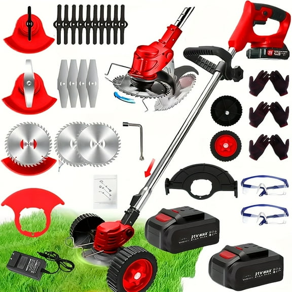 2025 Compact Portable Cordless Electric Lawn Mower/Weeder with 2 High Capacity Lithium Batteries and 3 Types of Blades, Multiple Gifts, Multi-Functional Weeder for Yard and Garden (purple)