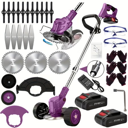 Compact Portable Cordless Electric Lawn Mower/Weeder with 2 High Capacity Lithium Batteries and 3 Types of Blades