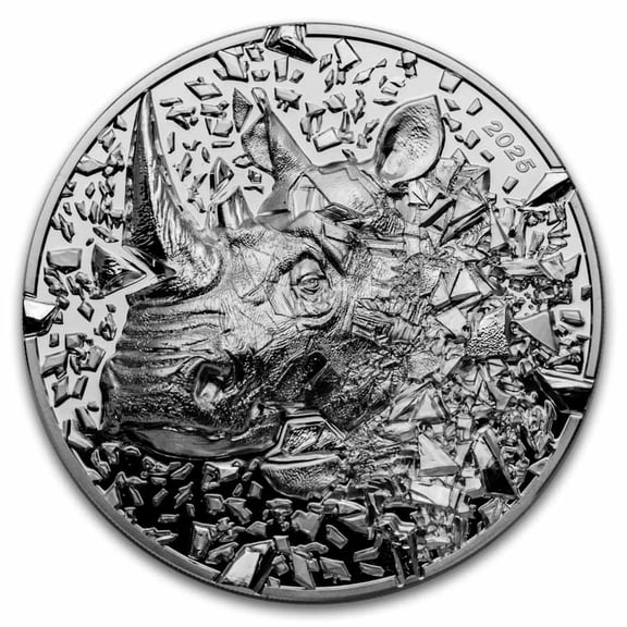 2025 Cook Islands 3 oz Silver Proof Silver Bursts Rhino