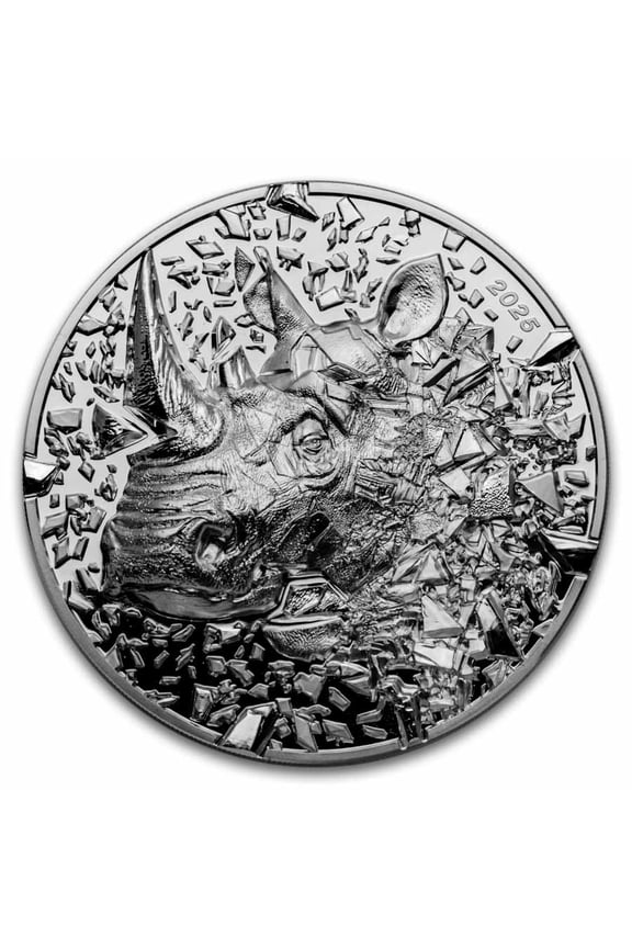 2025 Cook Islands 3 oz Silver Proof Silver Bursts Rhino