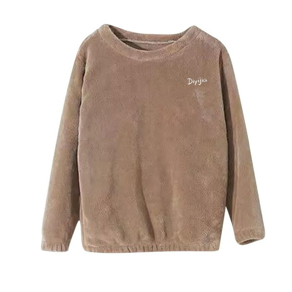 2025 Coral Fleece Nightwear for Women Thermal Loungewear Tops Letter Pajama Oversized Housecoat Crewneck Nightgown Long Sleeve Sleepwear Coats Stylish Womens Winter Outfits Clothing