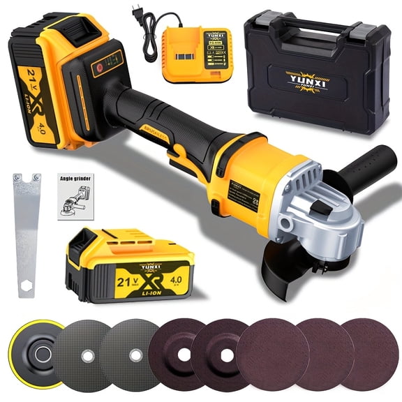 2025 Cordless Angle Grinder Kit with 2 Batteries & Fast Charger, Heavy-Duty Li-ion Grinder/Polisher for Concrete, Stone, Metal, DIY & Professional Use