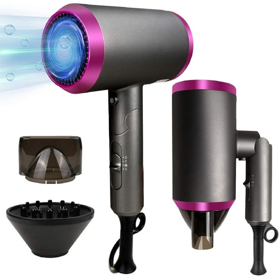 2025 Cordless Hair Dryer for Women with Battery, Rechargeable Blow Dryer, Hair Dryer Rechargeable with USB Charging Hot Cold Wind Wireless Hair Dryers with Battery for Travel Camping Use (Purple)