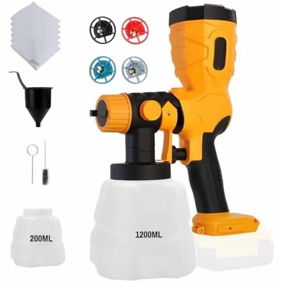 2025 Cordless Paint Sprayer for DEWALT 20V MAX Battery, HVLP Spray Paint Gun w/1200ML  200ML Reservoir, Electric Paint Sprayer w/4 Nozzles 3 Patterns, for House Painting, Fence, Walls(No Battery)