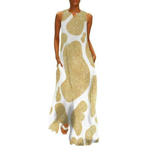 2025 Cow Print Dress Animal Hide Elegant Maxi Dress V Neck Printed Casual Long Dresses Streetwear Oversized Vestido