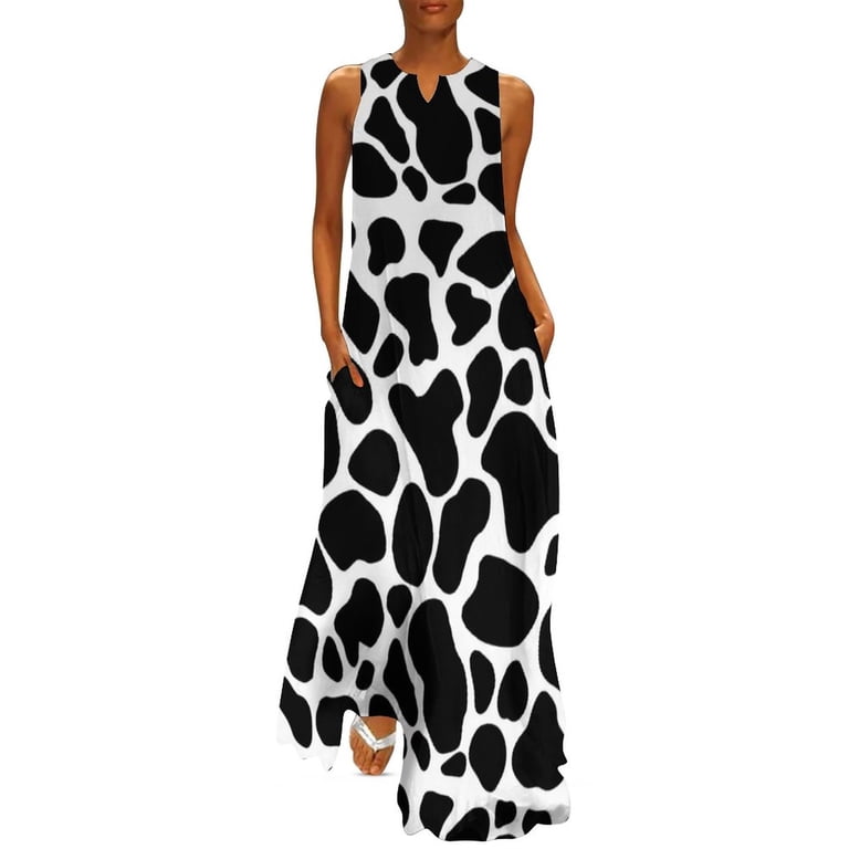 2025 Cow Print Dress Animal Hide Elegant Maxi Dress V Neck Printed Casual  Long Dresses Streetwear Oversized Vestido - Walmart.com