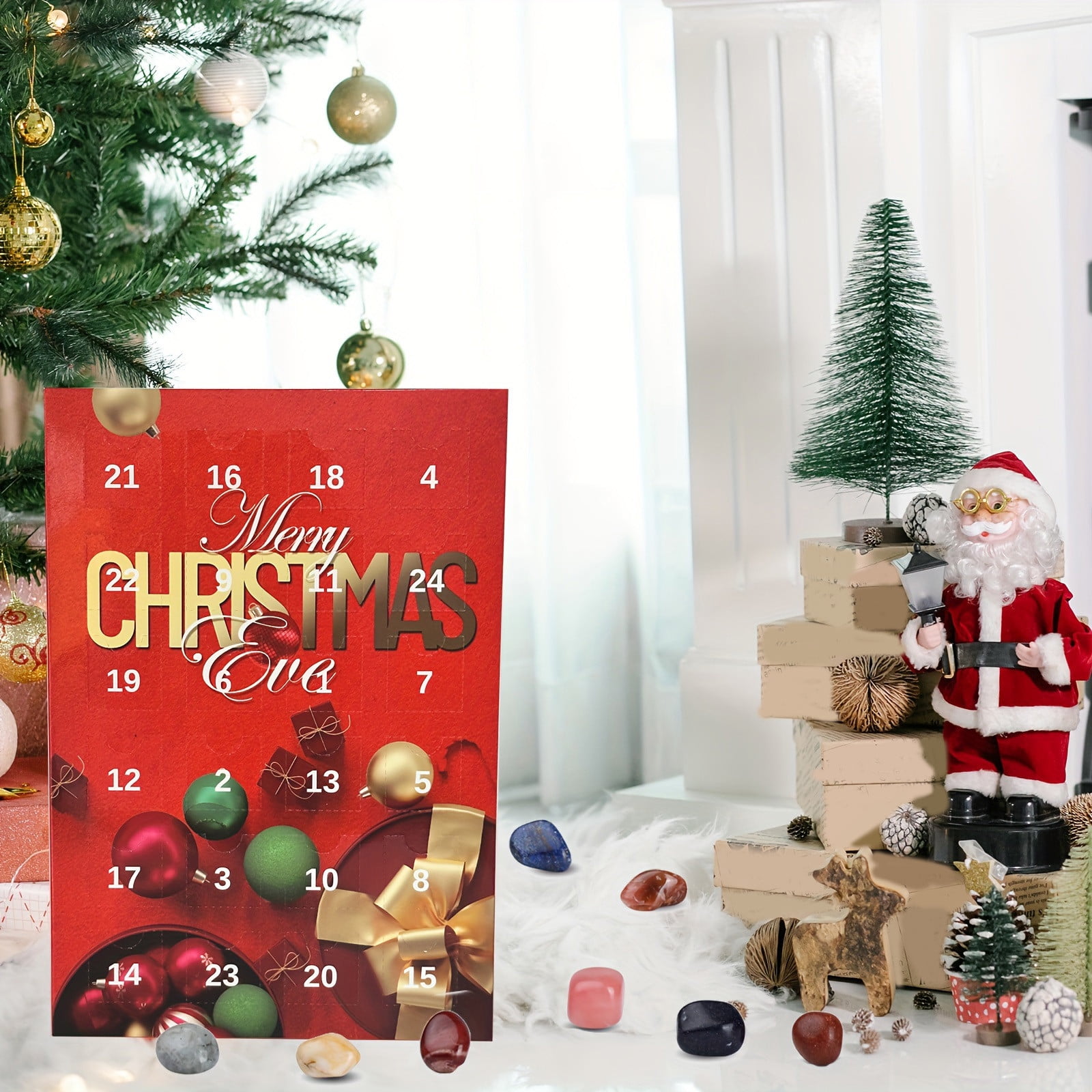2025 Crystal Advent Calendar for Kids 24 Days Natural Gemstone Christmas Countdown Calendar with Polished Healing Stones, Crystals & Minerals Gift Set for Learning, Collecting & Holiday Fun