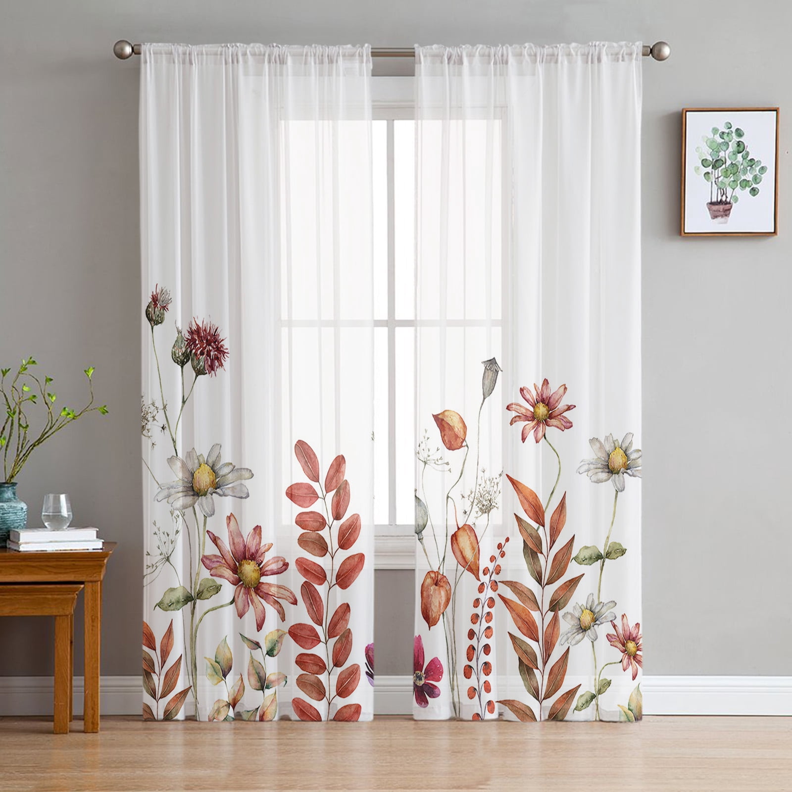 2025 Curtains Voile Wild Flowers Living Window Thanksgiving Autumn