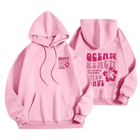 2025 Cute Graphic Hoodies for Women Pullover Long Sleeve Sweatshirts Letter Floral Printed Hooded Fall Winter Tops,Pink,XL
