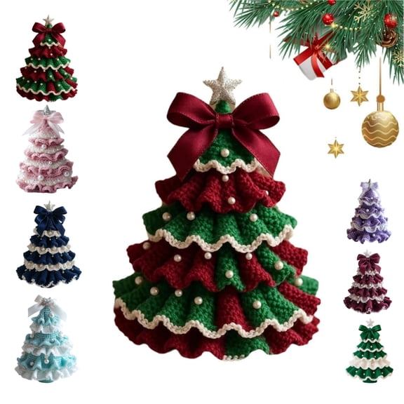 2025 DIY Crochet Christmas Tree Kit – Handmade Holiday Decoration Set, Crochet Christmas Tree Kits for Beginners, Holiday Craft Kit with Yarn, Hook, Beads & Instructions