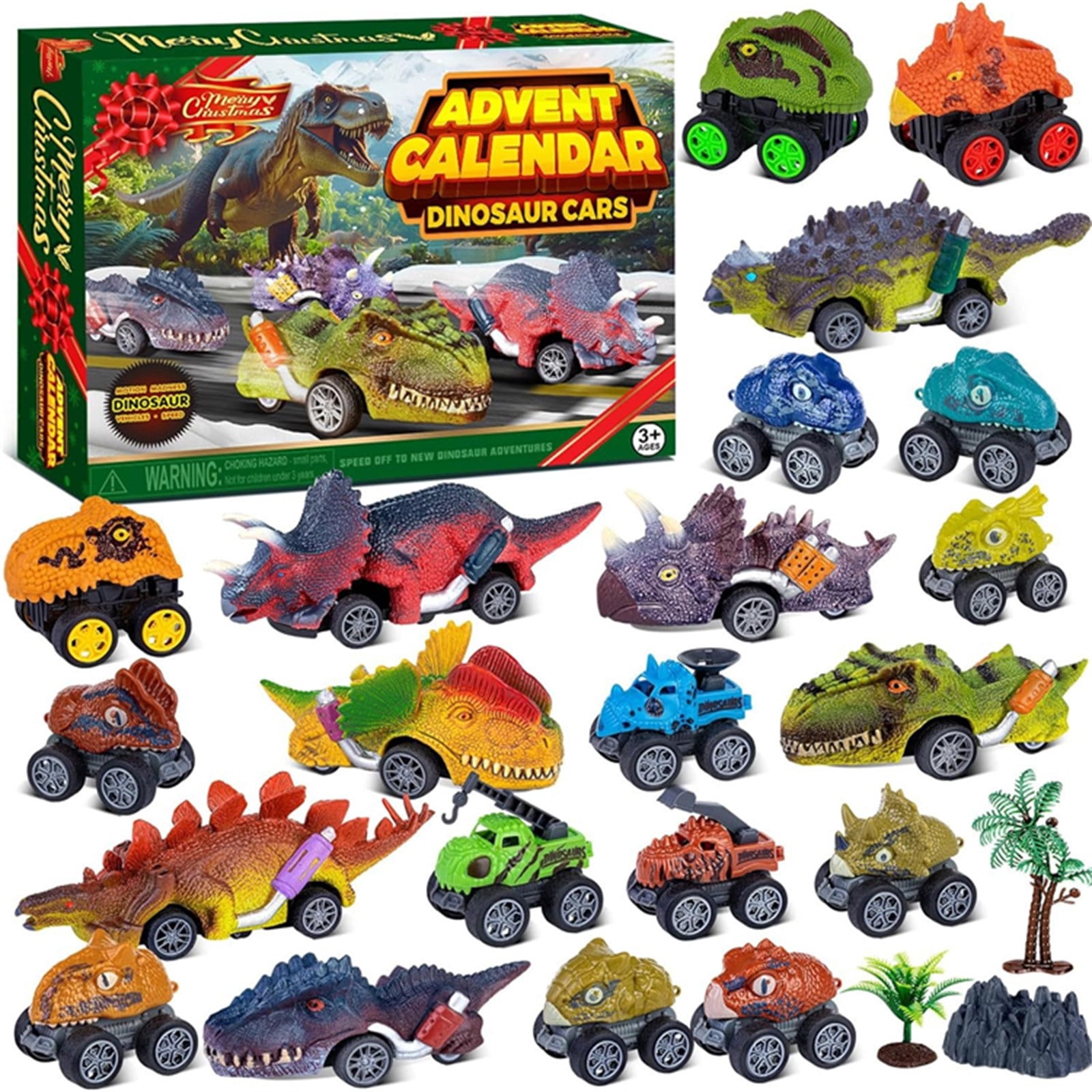 2025 DIY Dinosaur Kit Advent Calendar 24 Days Countdown Toy Gift Pull Back Dinosaur Car Toys with Scenery Map Christmas Surprise Calendar for Kids Home New Year Party Hanging Gift