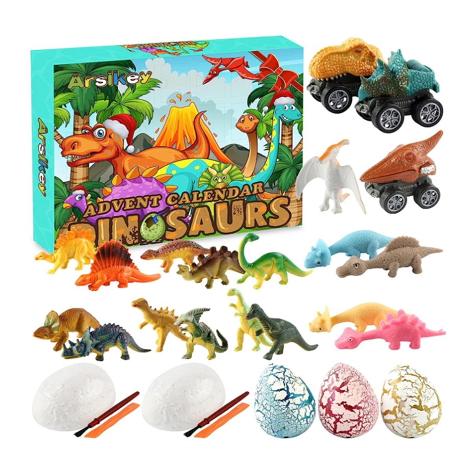 2025 DIY Dinosaur Kit Advent Calendar 24 Days Countdown Toy Gift Pull Back Dinosaur Car Toys with Scenery Map Christmas Surprise Calendar for Kids Home New Year Party Hanging Gift