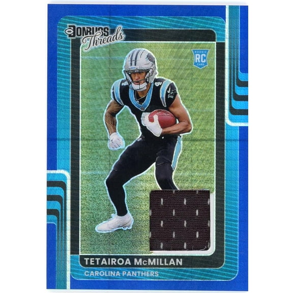 2025 DONRUSS OPTIC DONRUSS THREADS BLUE HYPER #4 TETAIROA MCMILLAN RELIC CAROLINA PANTHERS