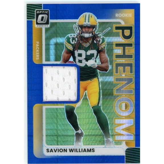 2025 DONRUSS OPTIC ROOKIE PHENOMS BLUE HYPER #31 SAVION WILLIAMS RELIC GREEN BAY PACKERS