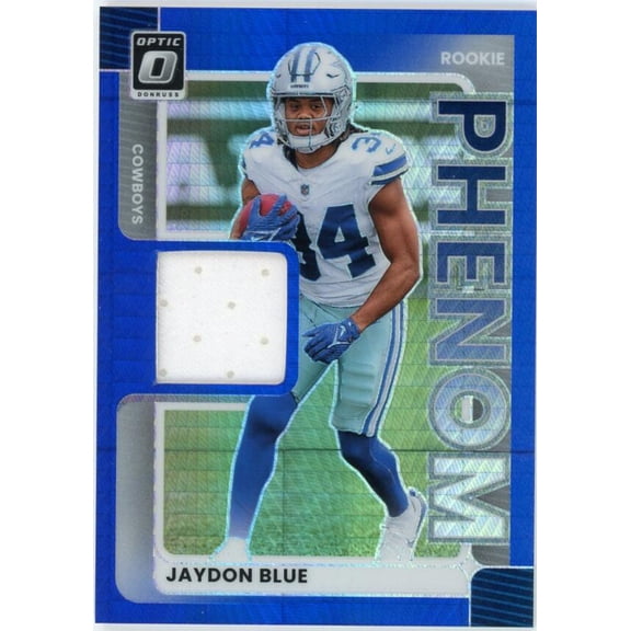 2025 DONRUSS OPTIC ROOKIE PHENOMS BLUE HYPER #42 JAYDON BLUE RELIC DALLAS COWBOYS